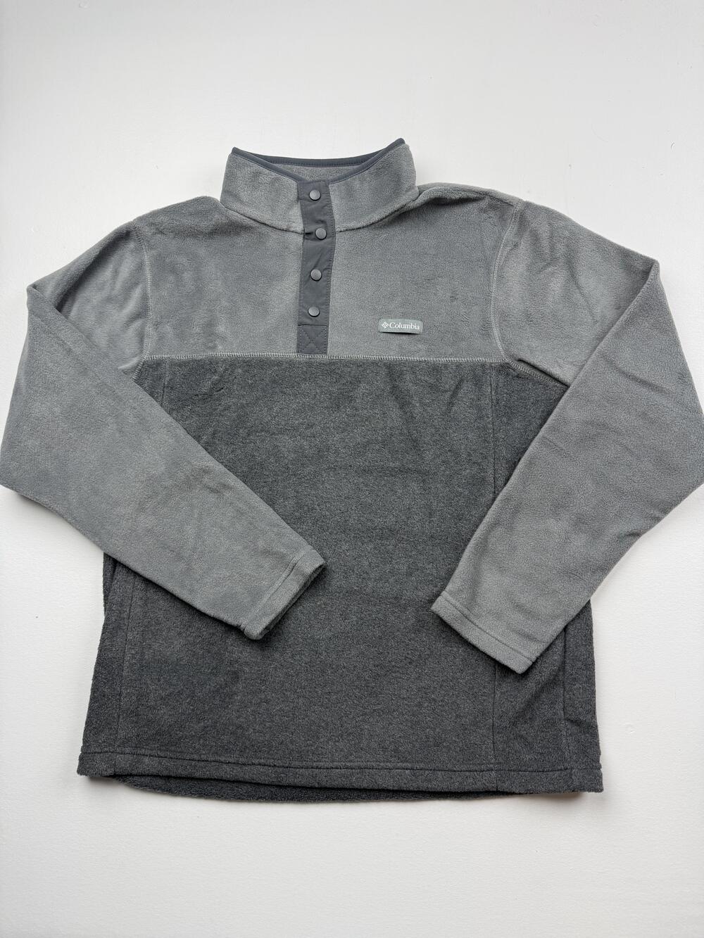 Columbia Pullover Mens Medium Gray Colorblock Fleece Snap Mock Neck Sweatshirt